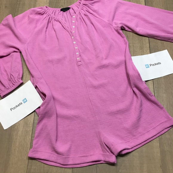 Hatch Romper Maternity Womens Size 4 or XL Pink Katia Gauzy Pockets Long Sleeve - Picture 7 of 13